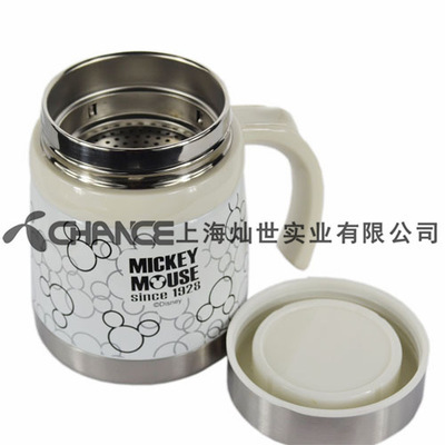 【團購批發正品迪士尼米奇黑白經典不銹鋼保溫杯泡茶杯手柄杯辦公杯】價格,廠家,圖片,保溫杯、保溫桶,上海燦世實業-